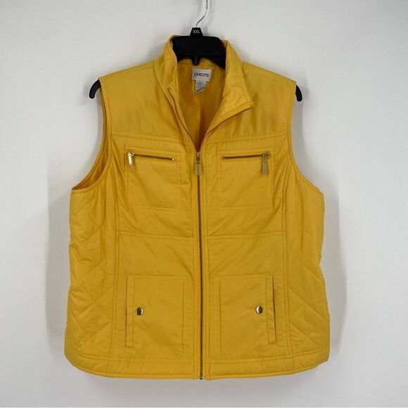 Chico’s Women’s Zipper Front Yellow Vest size 2 (L) - Picture 1 of 3